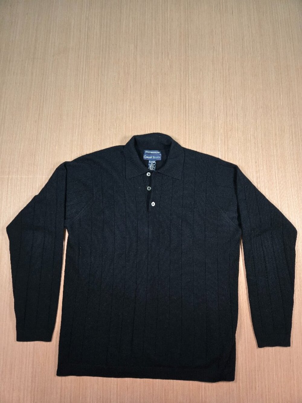 Garrett Scott Men’s Cashmere Sweater Black Size Medium Quarter Button Pullover